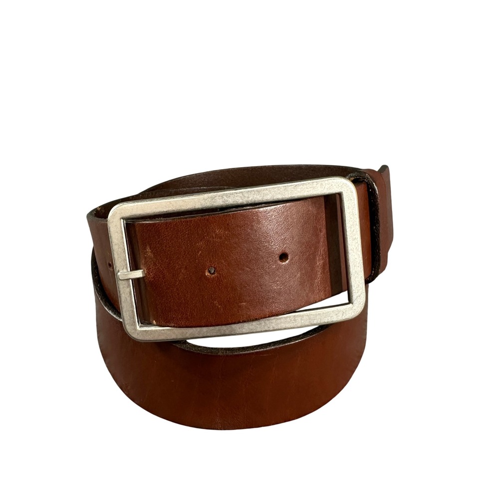 Banana Republic Mens Brown Leather Belt Silver Rectangular Buckle 222505-05 Med
